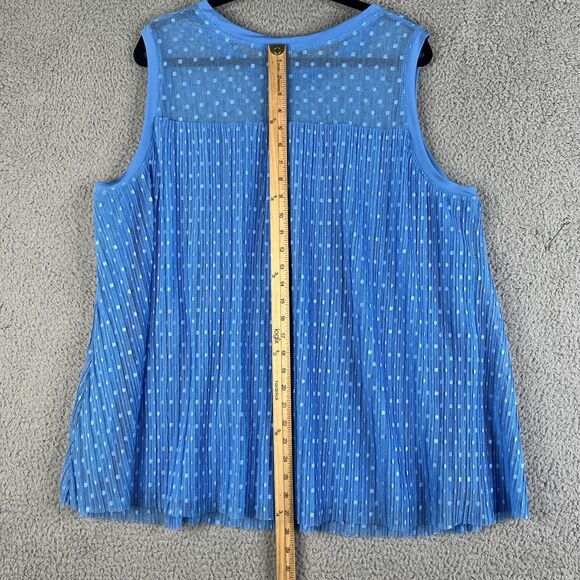 Lane Bryant Blouse Womens 22/24 Blue Polka Dot Knit Sheer Sleeveless Lined - Picture 5 of 11